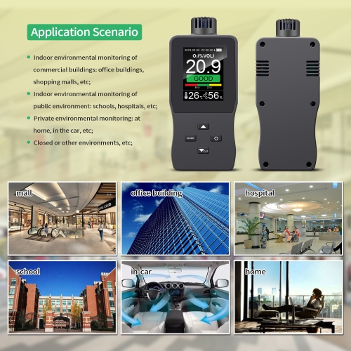 Oxygen monitor | 2.8-inch color screen | Real-time O2/temperature and humidity monitoring | Data storage | 2500mAh battery | Lightweight and portable