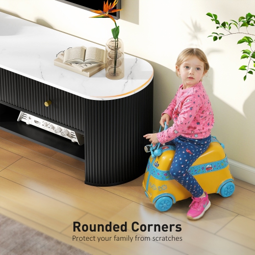 HOMCOM TV Stand with Storage, Modern TV Table with Marble-Effect Top, 3 Drawers and 2 Open Shelves for 32-65 Inch Television, Entertainment Center