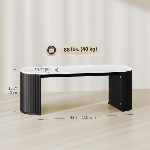 HOMCOM – Table basse, table centrale moderne avec surface en effet de marbre, pattes épaisses et coins arrondis pour salon, noir