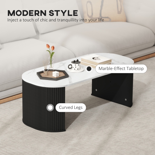 HOMCOM – Table basse, table centrale moderne avec surface en effet de marbre, pattes épaisses et coins arrondis pour salon, noir