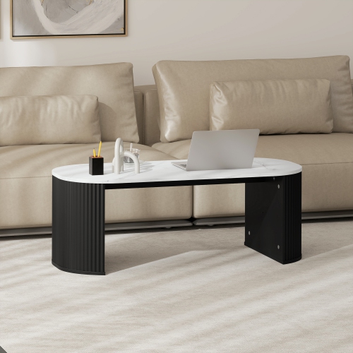 HOMCOM – Table basse, table centrale moderne avec surface en effet de marbre, pattes épaisses et coins arrondis pour salon, noir