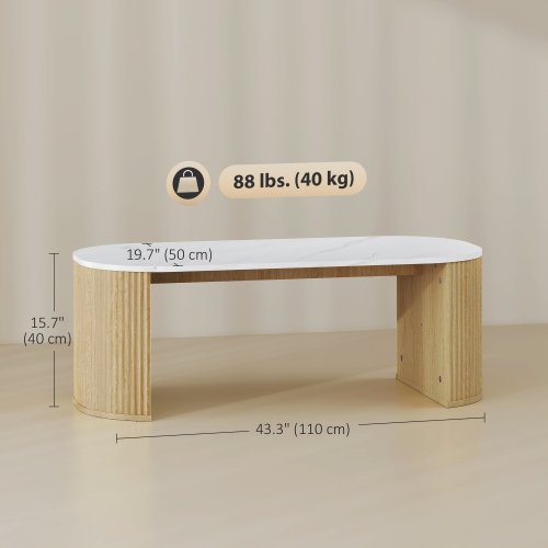HOMCOM – Table basse, table centrale moderne en effet marbre avec coins ronds et pattes épaisisses pour le salon, bois naturel
