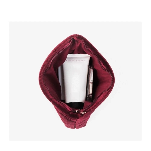 Sac à cosmétiques, sac de rangement matelassé portatif grande capacité, sac de toilette de voyage - rouge foncé