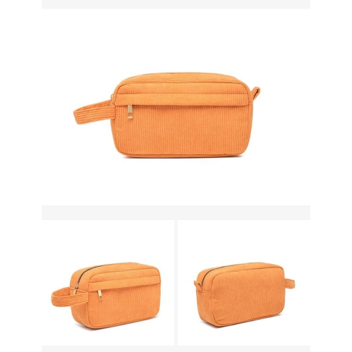 Mini sac à cosmétiques portatif en velours côtelé avec grande capacité, sac de rangement pour rouge à lèvres, élégant et simple - orange