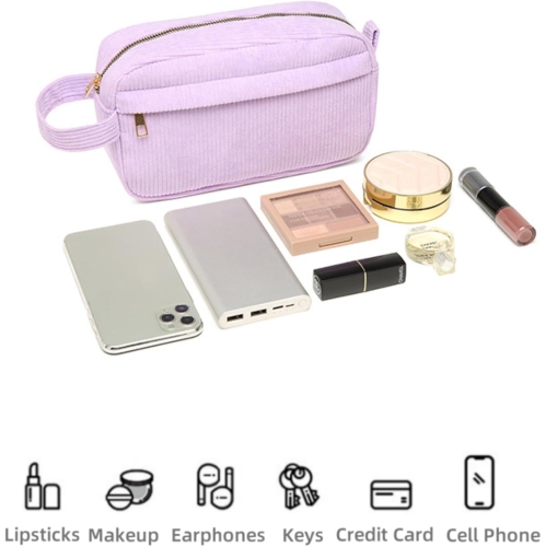 Mini Corduroy Portable Cosmetic Bag with Large Capacity, Lipstick Storage Bag, Stylish and Simple - Purple