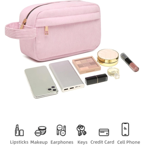 Mini Corduroy Portable Cosmetic Bag with Large Capacity, Lipstick Storage Bag, Stylish and Simple - Pink