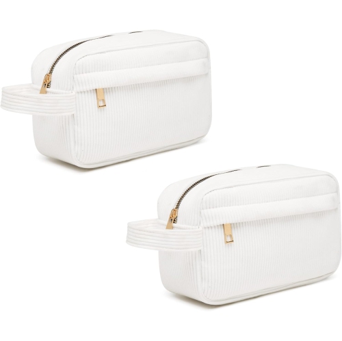 Mini sac à cosmétiques portatif en velours côtelé avec grande capacité, sac de rangement pour rouge à lèvres, élégant et simple - Blanc