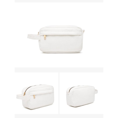 Mini sac à cosmétiques portatif en velours côtelé avec grande capacité, sac de rangement pour rouge à lèvres, élégant et simple - Blanc
