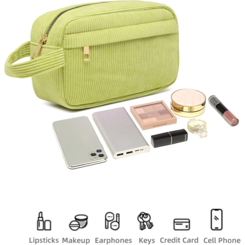 Mini sac à cosmétiques portatif en velours côtelé avec grande capacité, sac de rangement pour rouge à lèvres, élégant et simple - vert