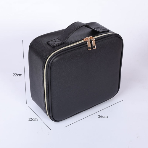 Portable Large-Capacity Makeup Bag and Storage Case with LED Light, Mirror, and Layered Storage - Black