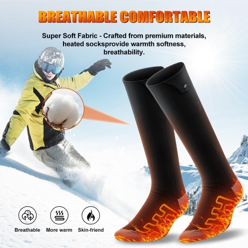Heated Socks APP Control 6000mAh*2 Battery Rechargeable, Working 10 Hours, Electric Heated Washable Socks Smart Foot Warmers for Camping Fishing