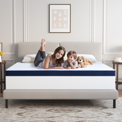 Surmatelas en mousse à mémoire moyenne de 3&nbsp;po de Twolike infusé de gel pour un sommeil confortable - Très grand lit