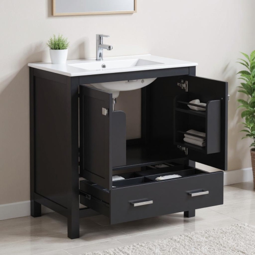 HOMY CASA  36 In Modern Bathroom Vanity With Ceramic Sink In Black