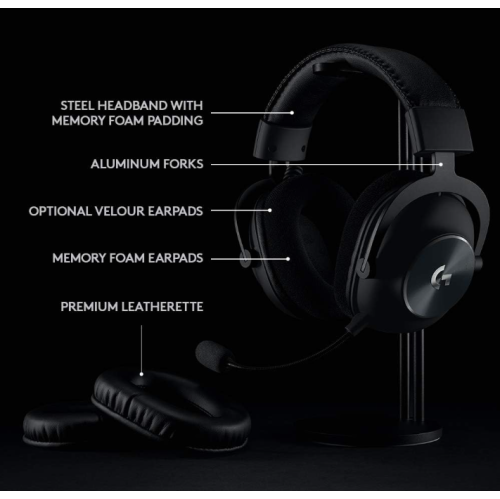 Casque de jeu sans fil G PRO X LIGHTSPEED de Logitech, filtre micro VO!CE bleu, transducteurs PRO-G 50 mm et casque DTS - Noir
