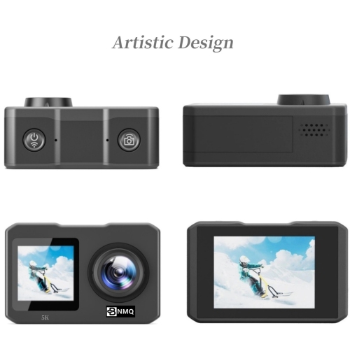 BNMQ 5K 30FPS / 4K 60FPS Action Camera With Dual Touch / Display Screen EIS Waterproof Underwater Remote Control and Bicycle Mounting Kit, Black