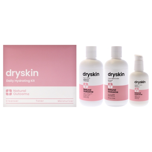 Dryskin Daily Hydrating Kit by Natural Outcome for Women - 3 Pc 8oz Dryskin Replenish Cleanser, 8oz Dryskin Refresh Toner, 4oz Dryskin Revive