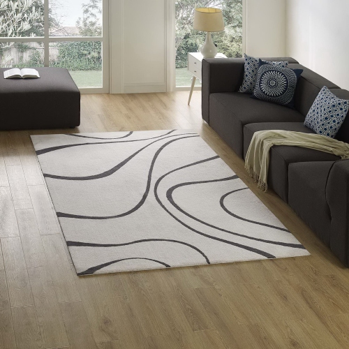 Modway Therese Abstract Swirl 5x8 Area Rug in Ivory and Charcoal