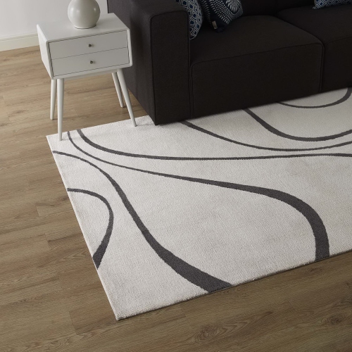 Modway Therese Abstract Swirl 5x8 Area Rug in Ivory and Charcoal