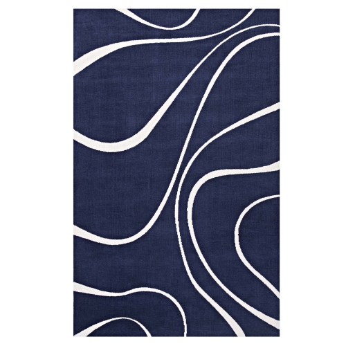 Modway Therese Abstract Swirl 5x8 Area Rug in Navy and Ivory