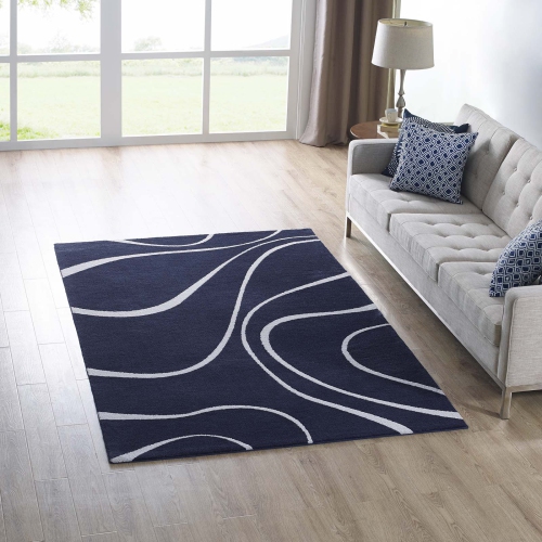 Modway Therese Abstract Swirl 5x8 Area Rug in Navy and Ivory