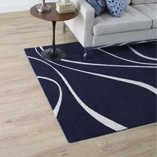 Modway Therese Abstract Swirl 5x8 Area Rug in Navy and Ivory