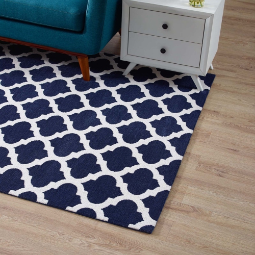 Modway Lida Moroccan Trellis 8x10 Area Rug in Navy and Ivory