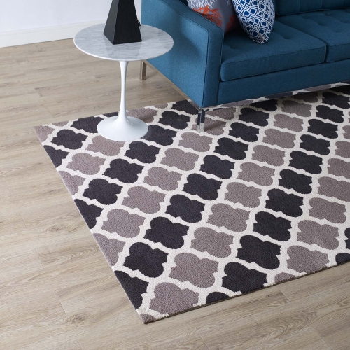 Modway Lida Moroccan Trellis 5x8 Area Rug in Charcoal and Black