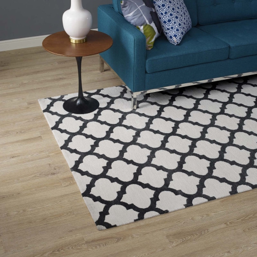 Modway Lida Moroccan Trellis 8x10 Area Rug in Ivory and Charcoal