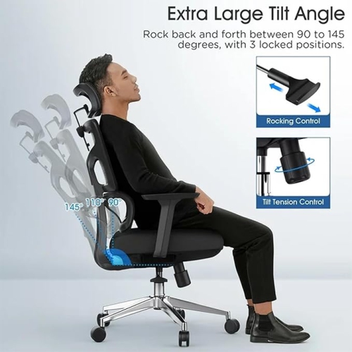 Ergonomic Office Chair, Height Adjustable Desk Chair and Gaming Chair with Lift Function, Lumbar Support for Home, Office