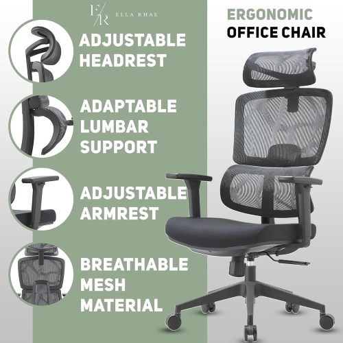 Ergonomic Office Chair, Height Adjustable Desk Chair and Gaming Chair with Lift Function, Lumbar Support for Home, Office