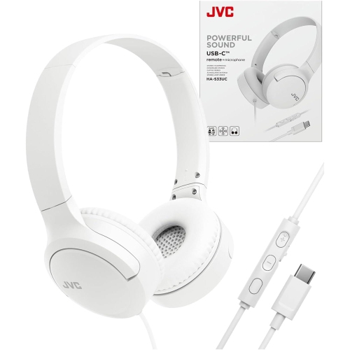 JVC – Écouteurs avec fil USB-C avec microphone – légers, confortables, pliables, blancs – HA-S33UC-W.