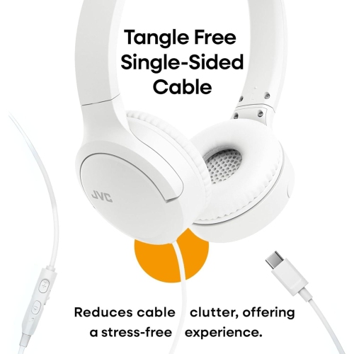 JVC – Écouteurs avec fil USB-C avec microphone – légers, confortables, pliables, blancs – HA-S33UC-W.