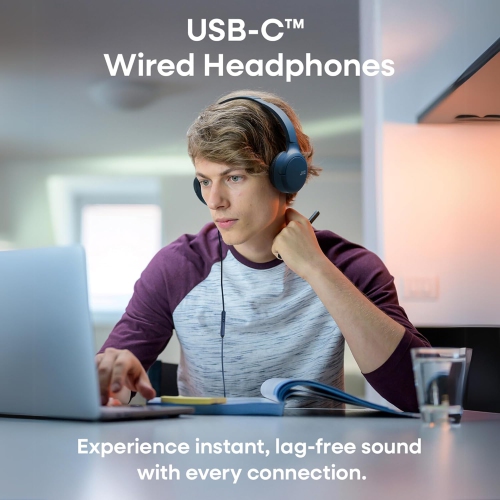 JVC – Écouteurs avec fil USB-C avec microphone – Léger, confortable, pliable, bleu – HA-S33UC-A.