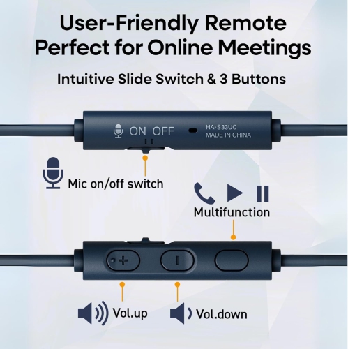 JVC – Écouteurs avec fil USB-C avec microphone – Léger, confortable, pliable, bleu – HA-S33UC-A.