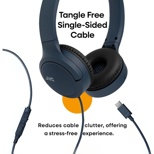 JVC – Écouteurs avec fil USB-C avec microphone – Léger, confortable, pliable, bleu – HA-S33UC-A.