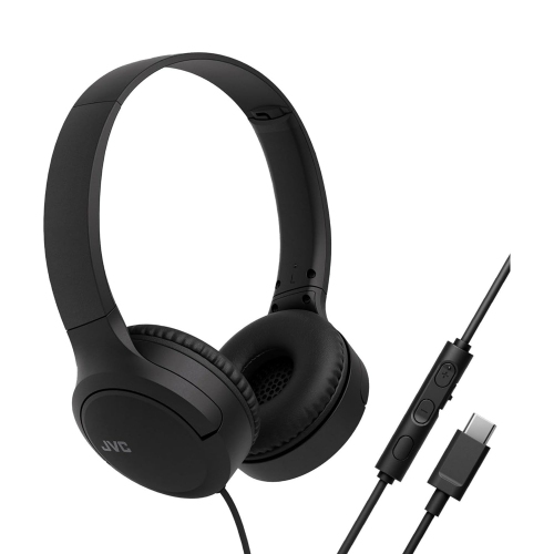 JVC - Wired USB-C Headphones with Microphone – Lightweight, Comfortable, Foldable, Black - HA-S33UC-B