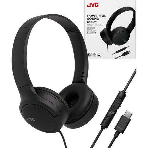 JVC - Wired USB-C Headphones with Microphone – Lightweight, Comfortable, Foldable, Black - HA-S33UC-B