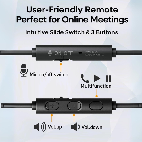 JVC - Wired USB-C Headphones with Microphone – Lightweight, Comfortable, Foldable, Black - HA-S33UC-B