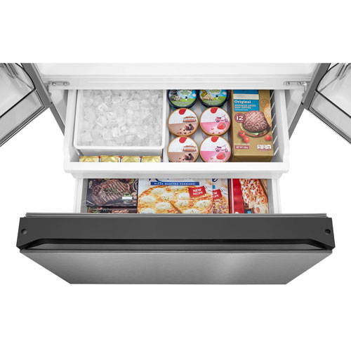 Réfrigérateur à deux portes de 22,6 pi³ 33 po avec distributeur de glaçons de Midea - Inox