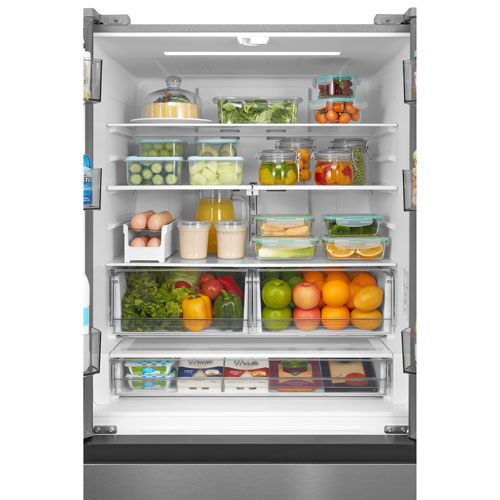 Réfrigérateur à deux portes de 22,6 pi³ 33 po avec distributeur de glaçons de Midea - Inox