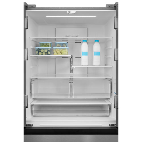 Réfrigérateur à deux portes de 22,6 pi³ 33 po avec distributeur de glaçons de Midea - Inox