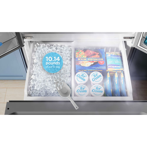 Réfrigérateur à deux portes de 22,6 pi³ 33 po avec distributeur de glaçons de Midea - Inox