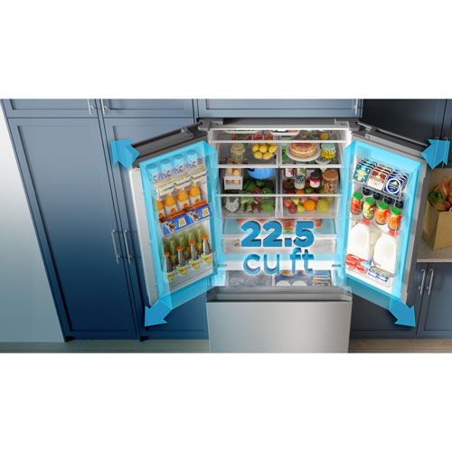 Réfrigérateur à deux portes de 22,6 pi³ 33 po avec distributeur de glaçons de Midea - Inox