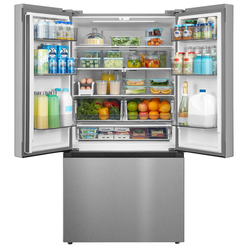 Réfrigérateur à deux portes de 22,6 pi³ 33 po avec distributeur de glaçons de Midea - Inox