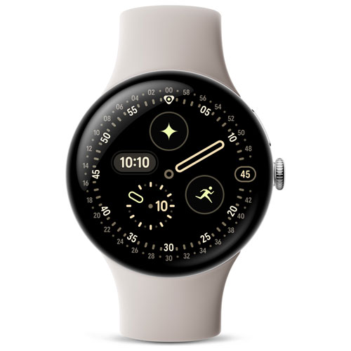 Google Pixel Watch 4 45mm Polished Silver Aluminum Case with Porcelain Active Band