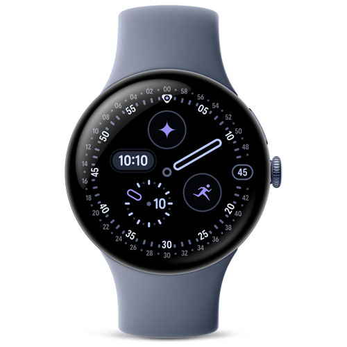 Montre Pixel Watch 4 45 mm de Google avec boîtier en aluminium pierre de lune satinée et bracelet sport pierre de lune