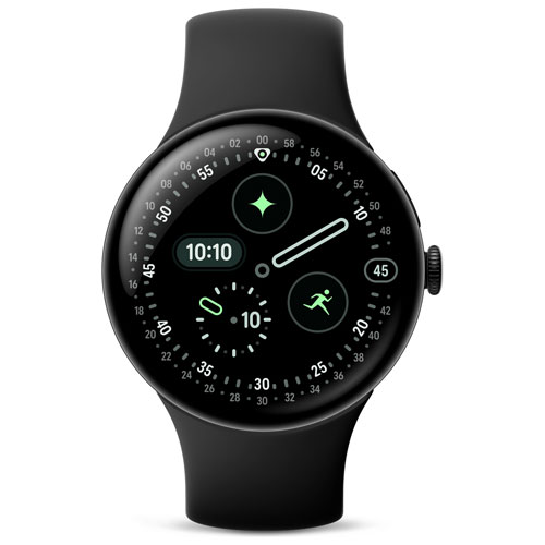 Google Pixel Watch 4 45mm Matte Black Aluminum Case with Obsidian Active Band