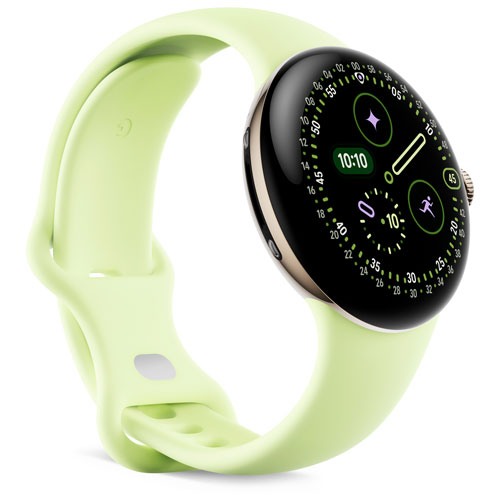 Montre Pixel Watch 4 41 mm de Google avec boîtier en aluminium champagne doré et bracelet sport citronnelle