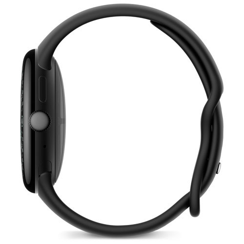 Montre Pixel Watch 4 41 mm de Google avec boîtier en aluminium noir mat et bracelet sport noir volcanique