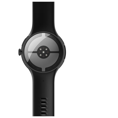 Montre Pixel Watch 4 41 mm de Google avec boîtier en aluminium noir mat et bracelet sport noir volcanique